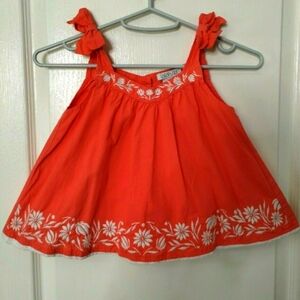 Rachel Zoe sundress 3T coral color with white embroidered flowers girls cotton